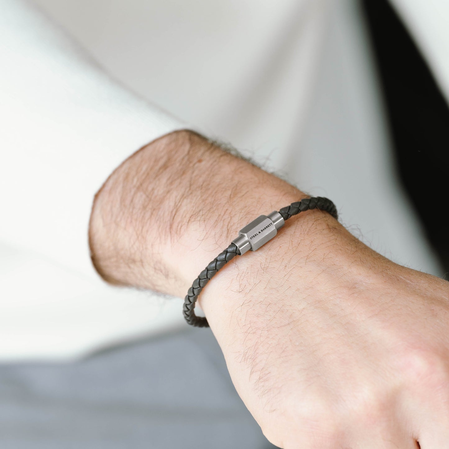 grey thin leather bracelet for men steel and barnett stainless steel gifts for him Luke Landon Nappa Leather Bracelet Dark Gray