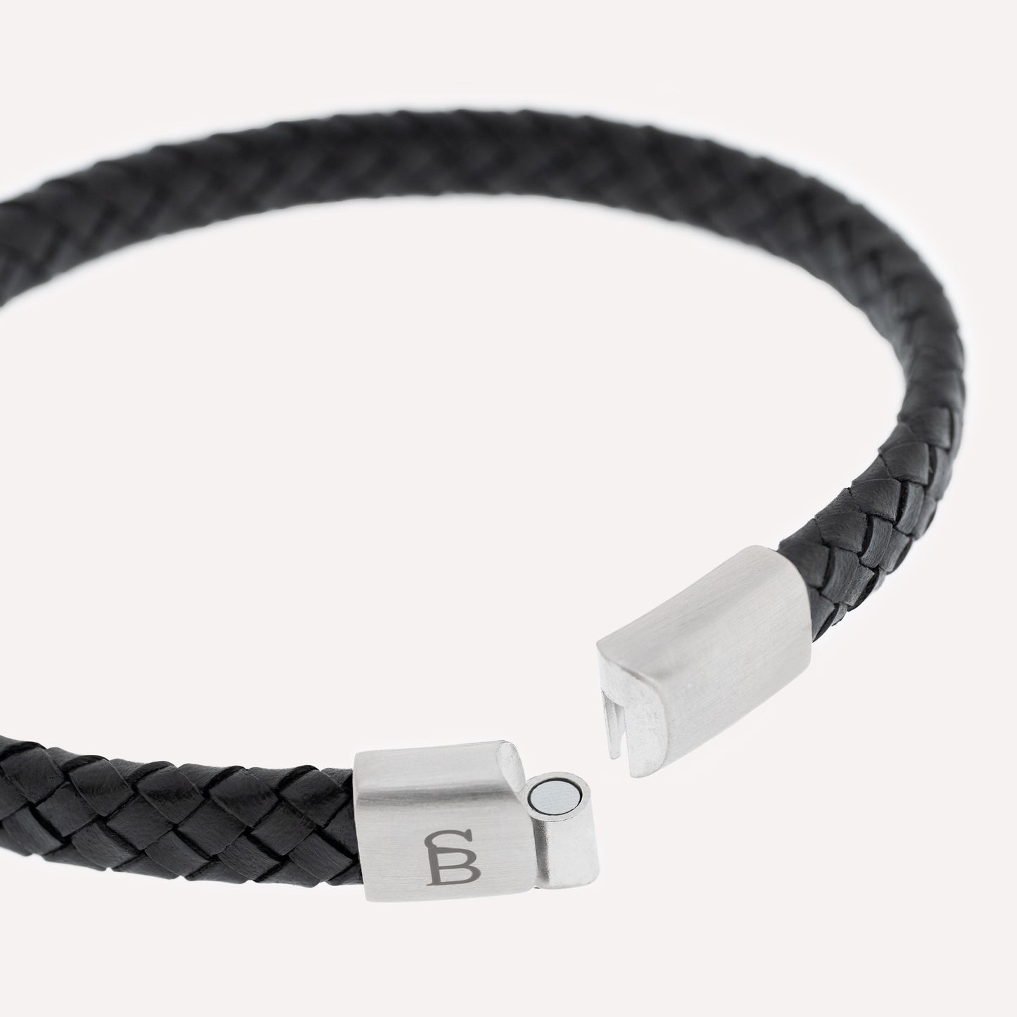 thin black leather bracelet black and silver stainless steel steel and barnett Riley Leather Bracelet Black