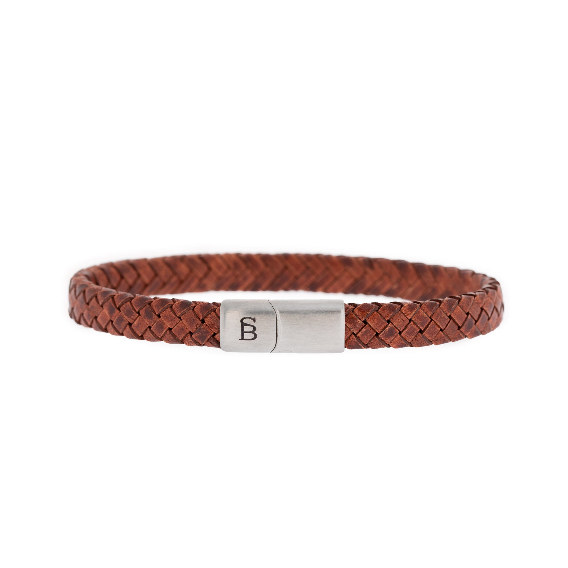 thin brown peanut cognac leather bracelet black and silver stainless steel steel and barnett Riley Leather Bracelet Black