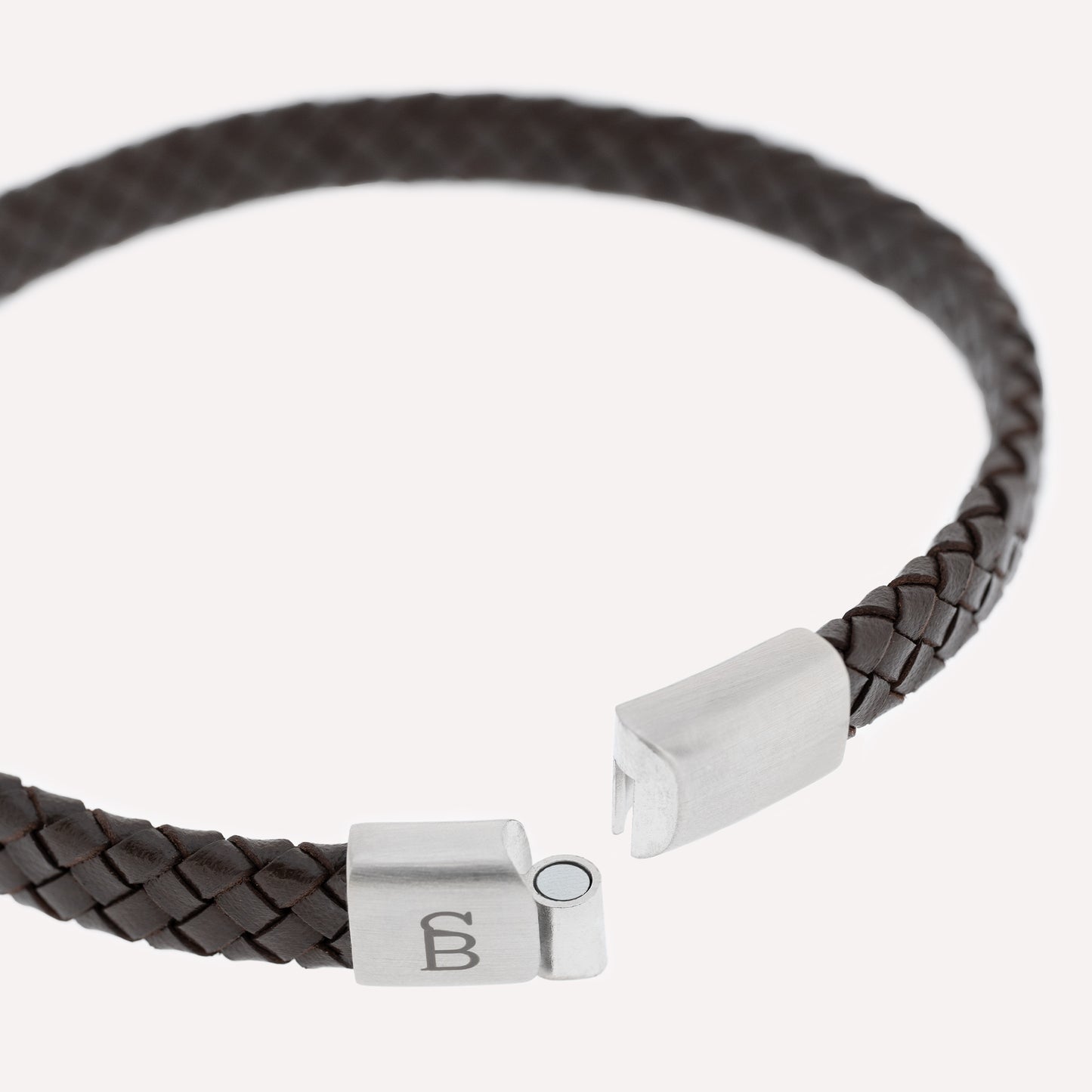 thin brown vintage leather bracelet black and silver stainless steel steel and barnett Riley Leather Bracelet Black