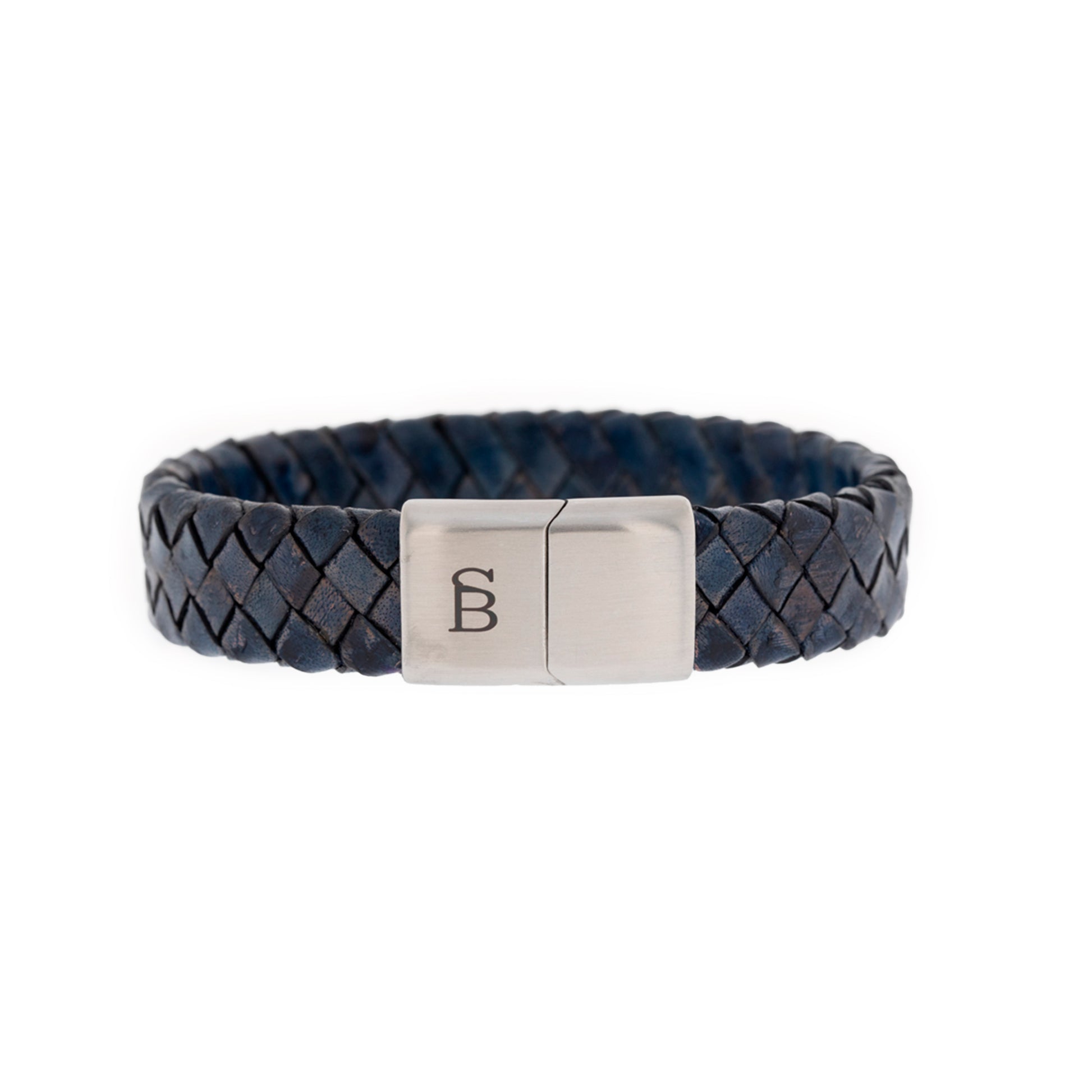 blue leather bracelet with stainless steel clasp steel and barnett