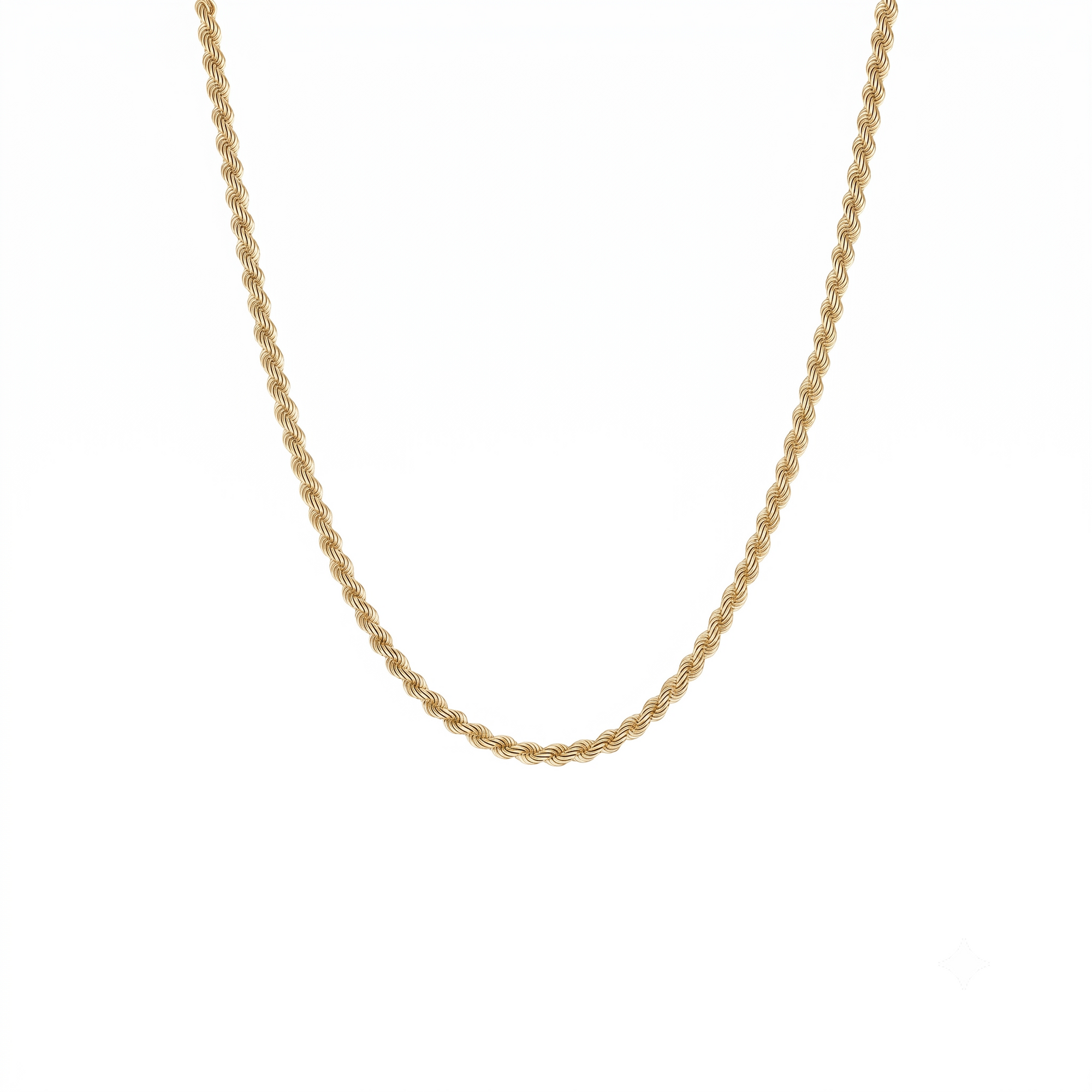 A gold chain necklace with a textured, twisted rope-like design, shown against a plain white background.