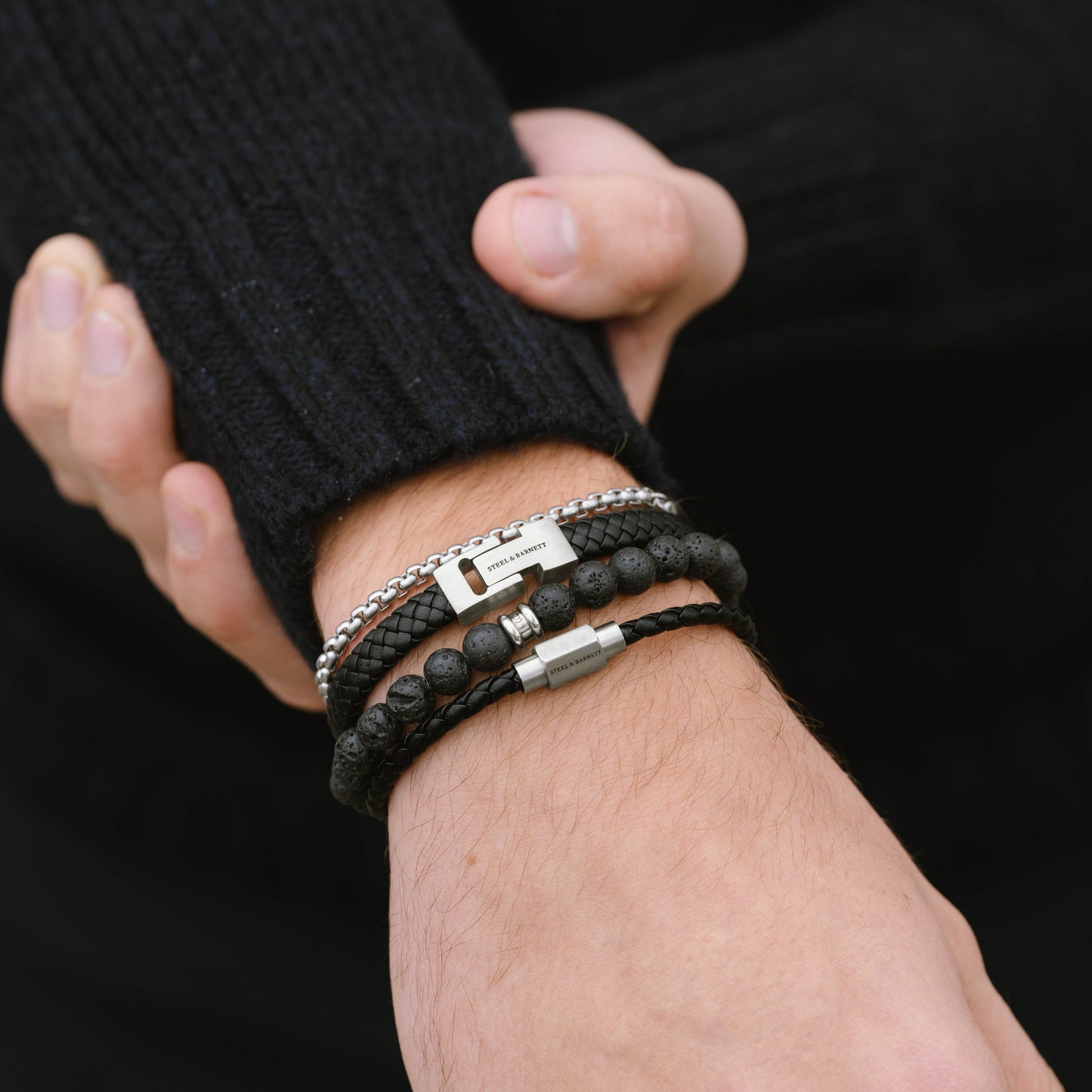 black and silver bracelet gift set for him jewlry sets for men