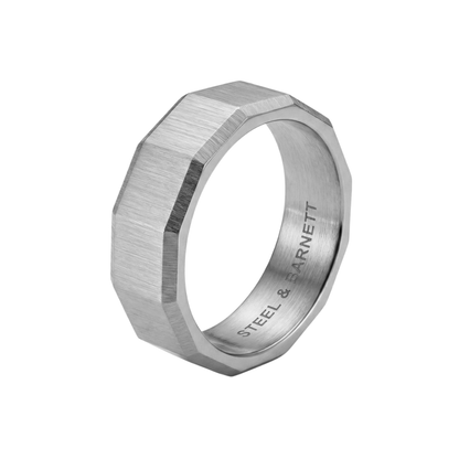 Wide Facet Band Ring In Stainless Steel