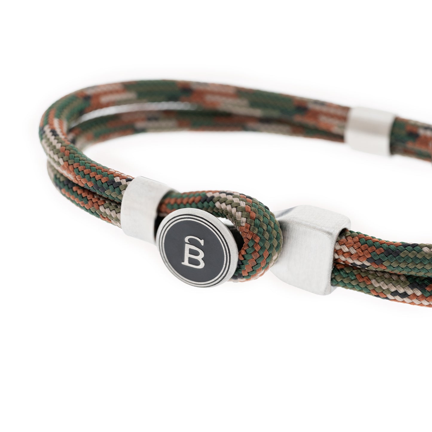 rope bracelet natural earthy tones green red silver stainless steel Riptide Rope Bracelet Black/Silver