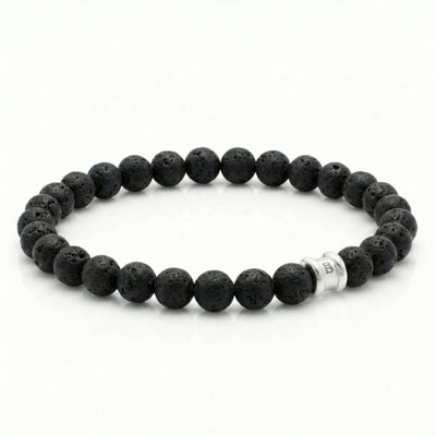 8mm Round Natural Black Lava Stone Beaded Bracelet