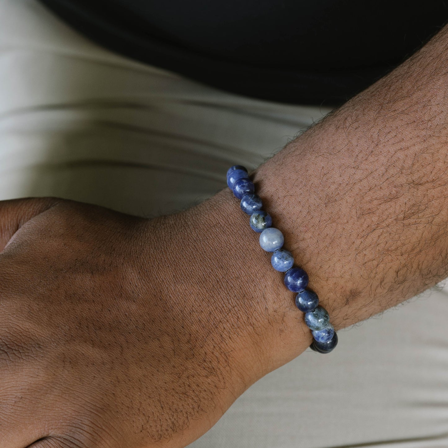 blue bracelet for men  navy steel and barnett 8mm Round Gemstone Bracelet Blue