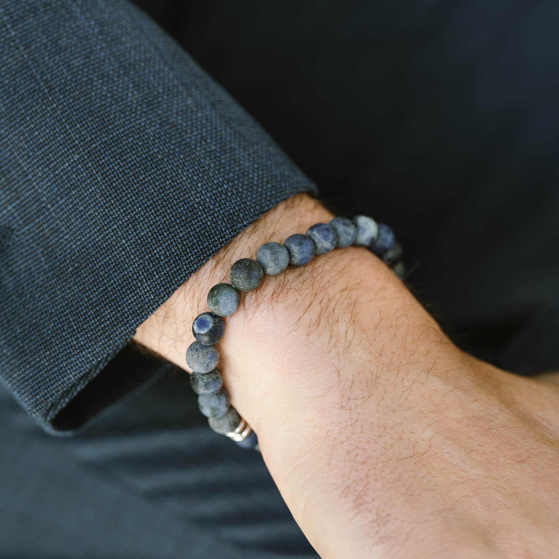 blue bracelet for men steel and barnett 8mm Round Gemstone Bracelet Matt Blue