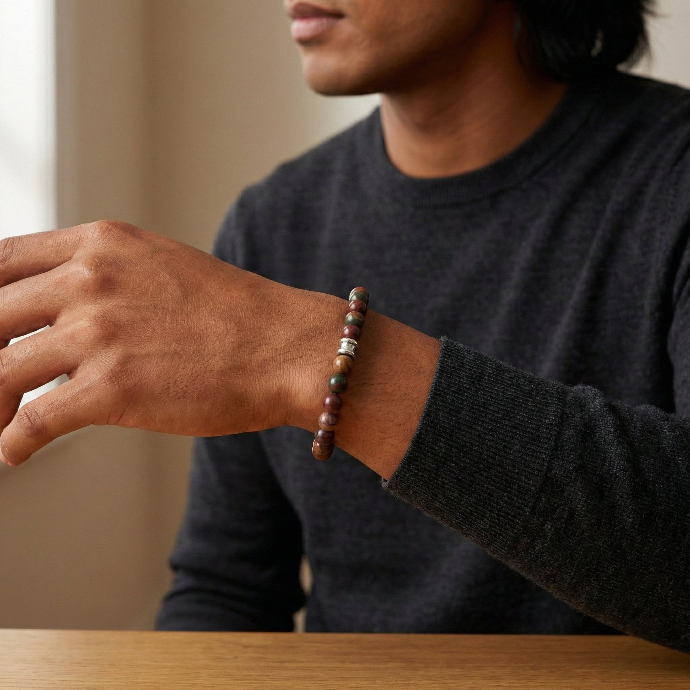 Askari ハンドメイドブレスレット10mm16cm 8mm Round Cherry Creek Jasper Gemstone Beaded Bracelet