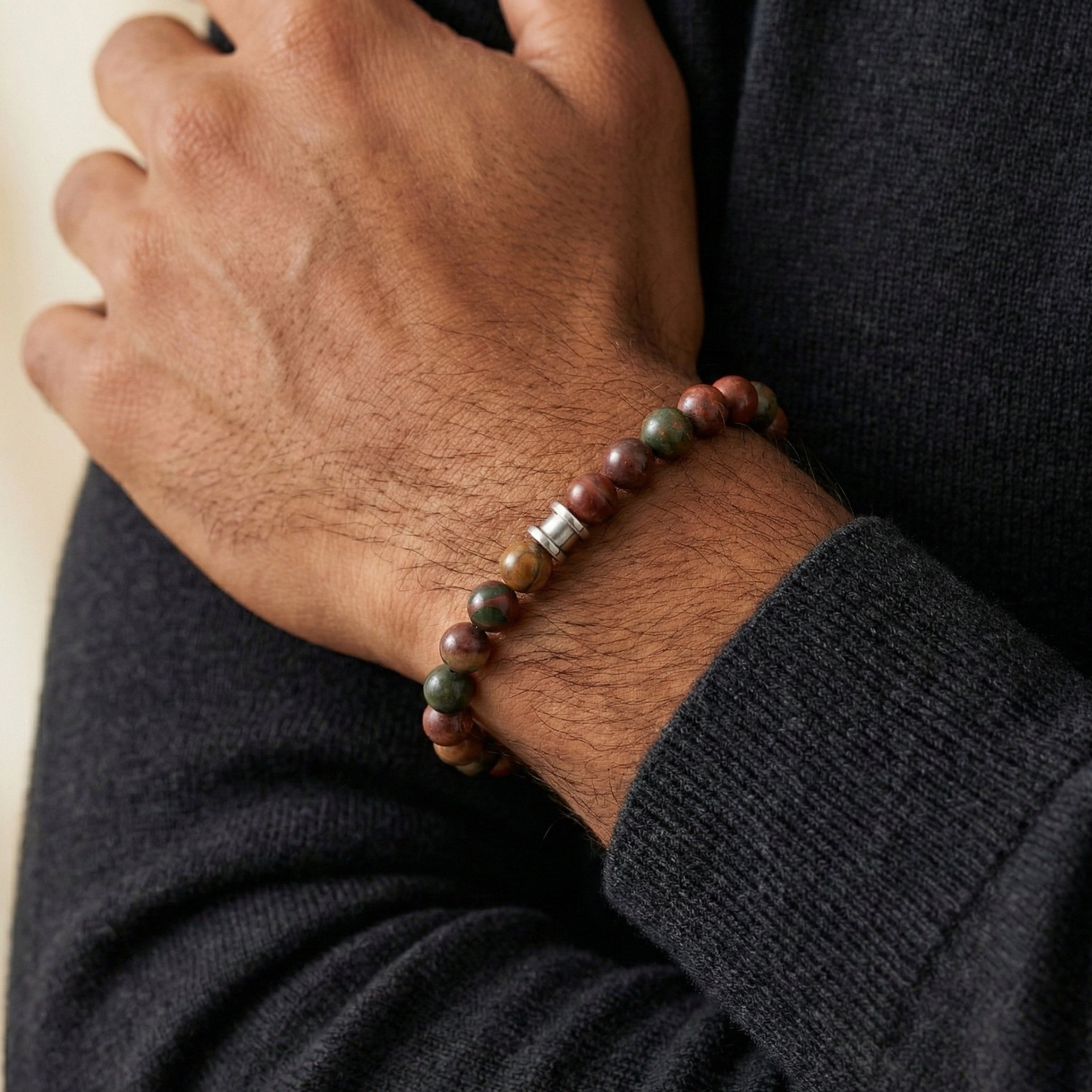 8mm Round Cherry Creek Jasper Gemstone Beaded Bracelet