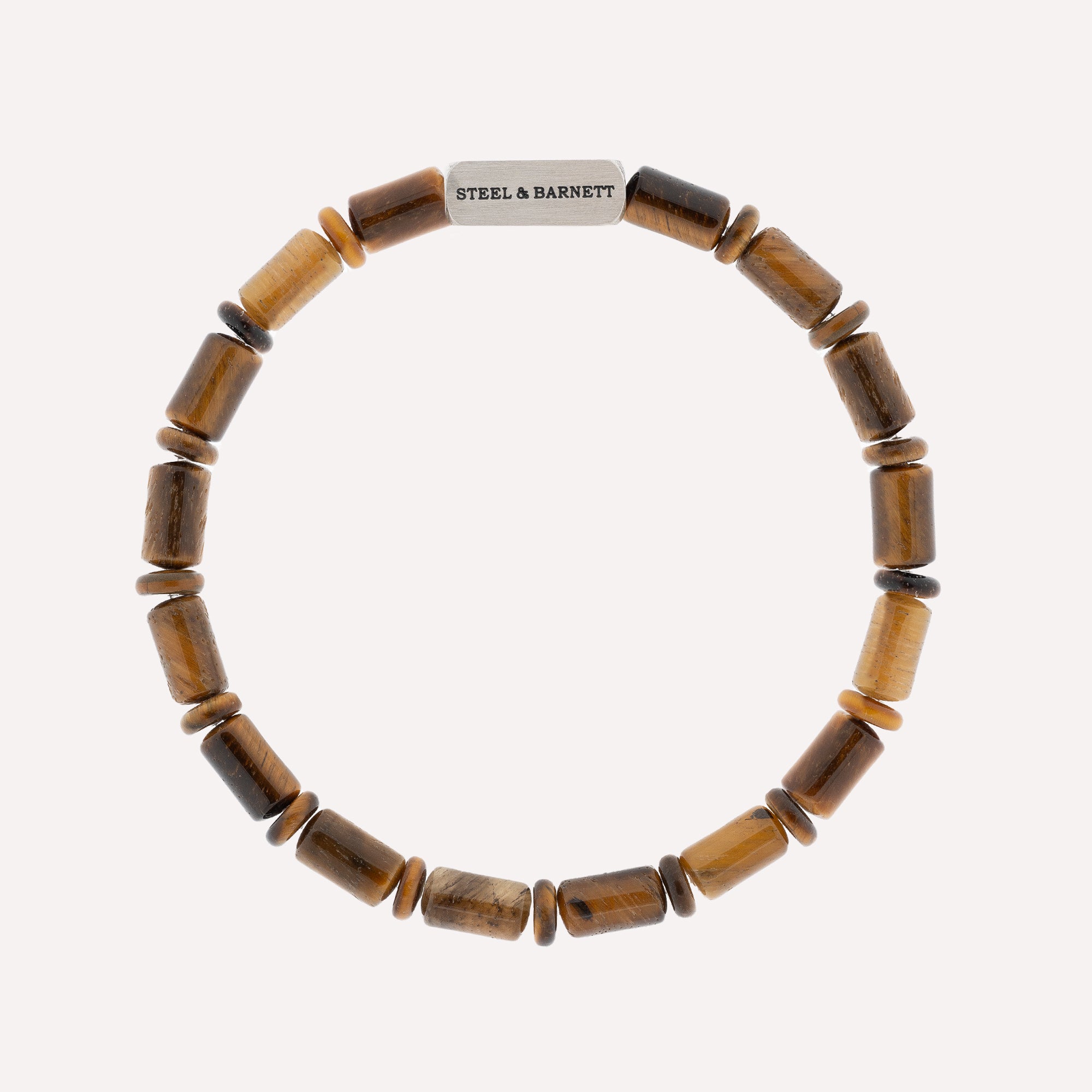 Colourful Cal Barrel Gemstone Bracelet Tiger Eye STEEL &