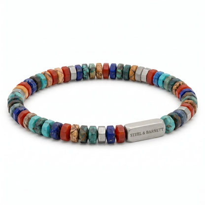 A beaded stretch bracelet by Steel & Barnett, featuring a mix of gemstone beads, displayed on a clean white background.