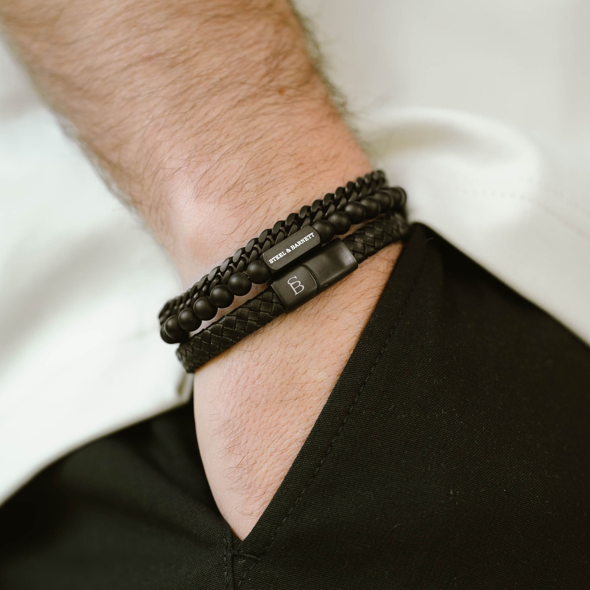 all black bracelets for men leather gemstones stainless steel steel and barnett gifts for him bracelet set