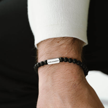 black leather and stone bracelet set for men stainless steel gifts for him steel and barnett
