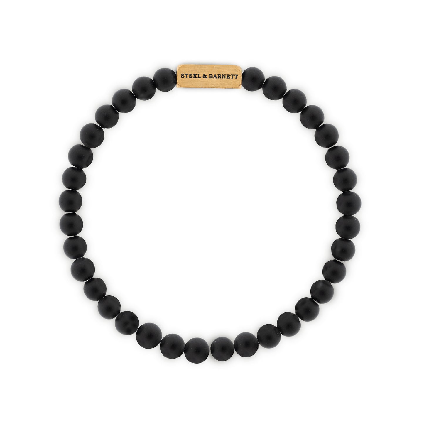 Natural Ned 6mm Round Gemstone Bracelet Matt Black/18K Gold