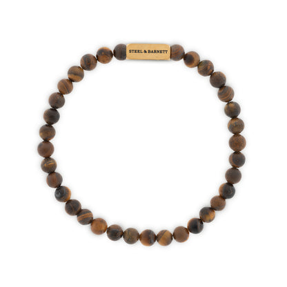 Natural Ned 6mm Round Gemstone Bracelet Matt Tiger Eye/18K Gold