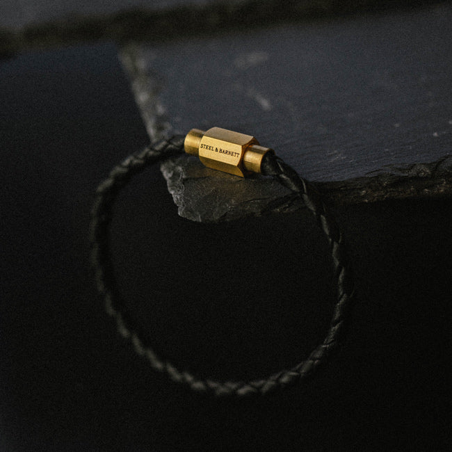 Bracelet Luke Landon Noir/Or 18K en Cuir Nappa