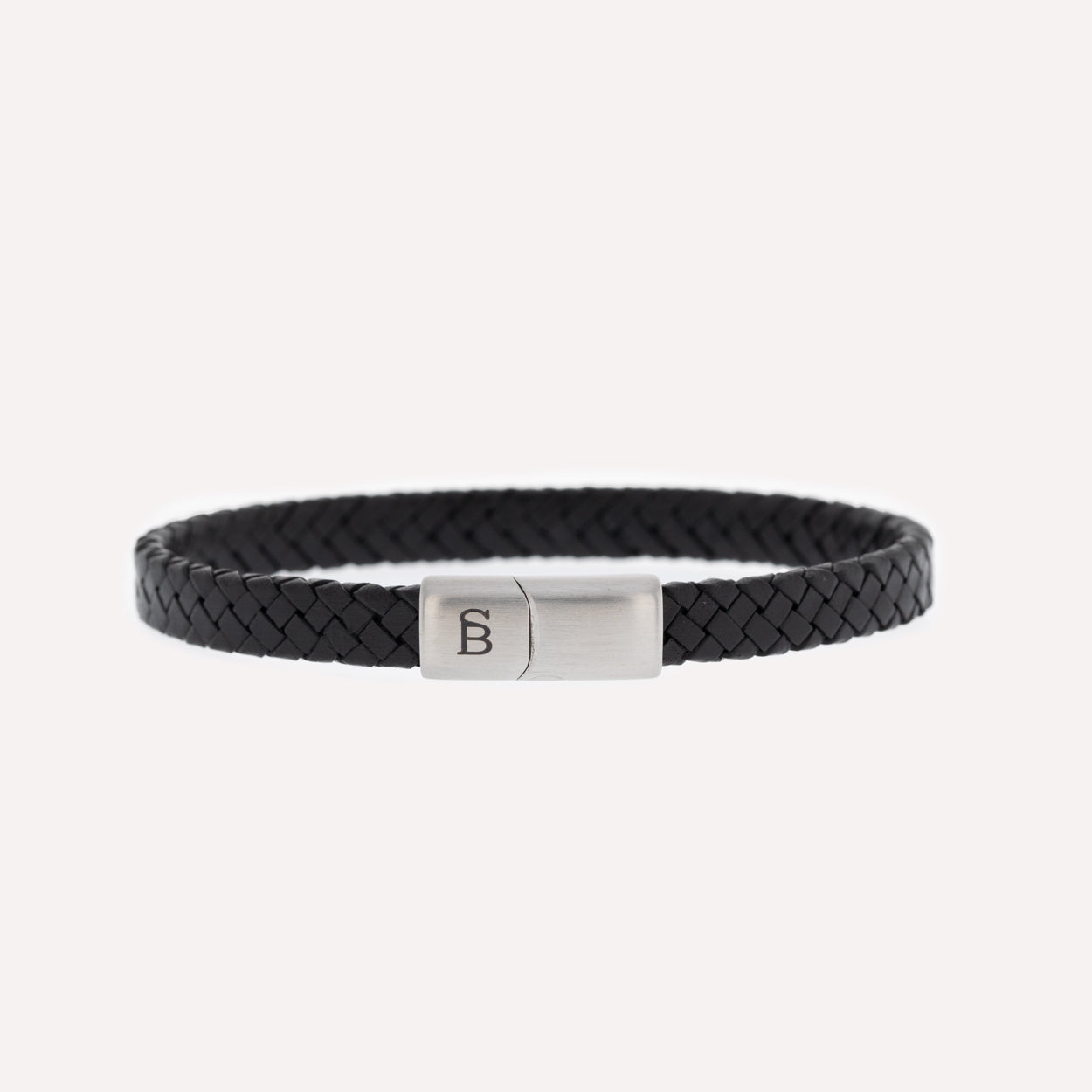 thin black leather bracelet black and silver stainless steel steel and barnett Riley Leather Bracelet Black