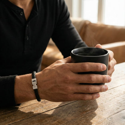 Black Braided Leather Men's Bracelet - STEEL & BARNETT