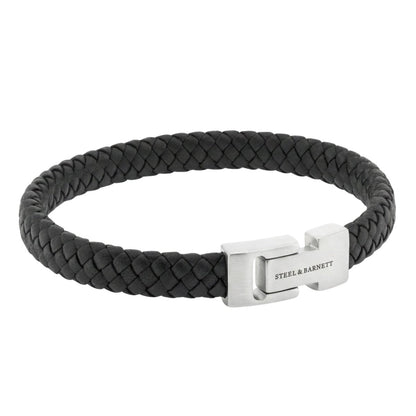 Black Braided Leather Men's Bracelet - STEEL & BARNETT