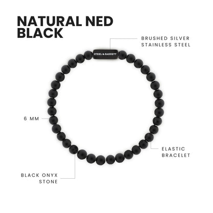 Black Edition 6mm Round Gemstone Bracelet Natural Ned - STEEL & BARNETT