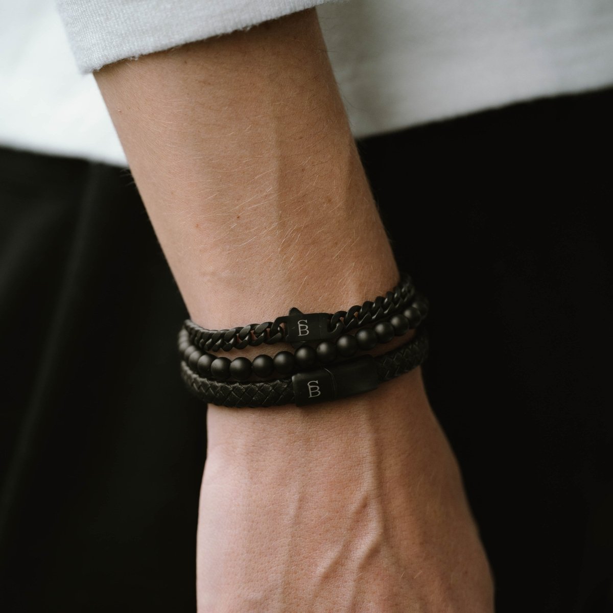 Black Edition 6mm Round Gemstone Bracelet Natural Ned - STEEL & BARNETT