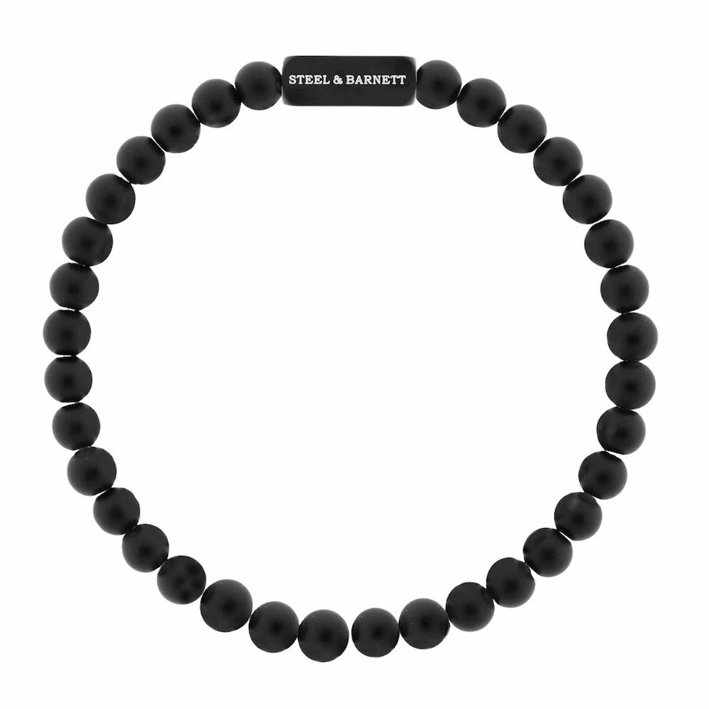 Black Edition 6mm Round Gemstone Bracelet Natural Ned - STEEL & BARNETT