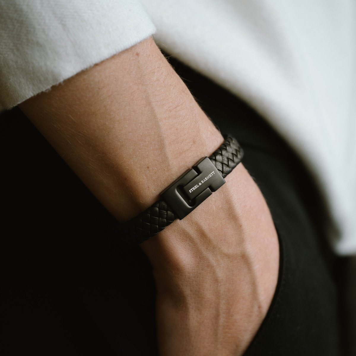 Black Edition Leather Bracelet Harrison - STEEL & BARNETT