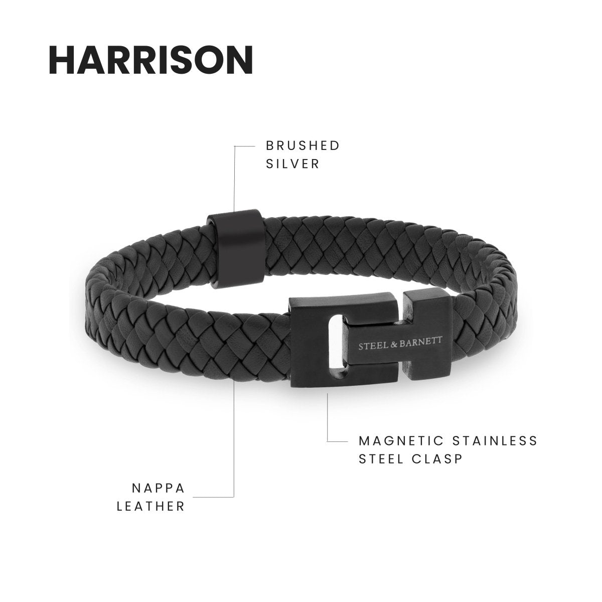 Black Edition Leather Bracelet Harrison - STEEL & BARNETT