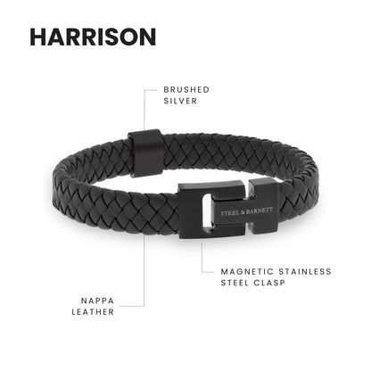 Black Edition Leather Bracelet Harrison - STEEL & BARNETT
