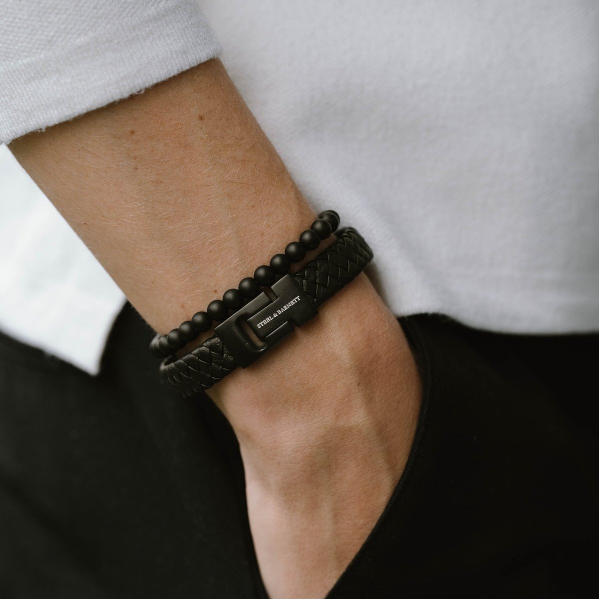 Black Edition Leather Bracelet Harrison - STEEL & BARNETT