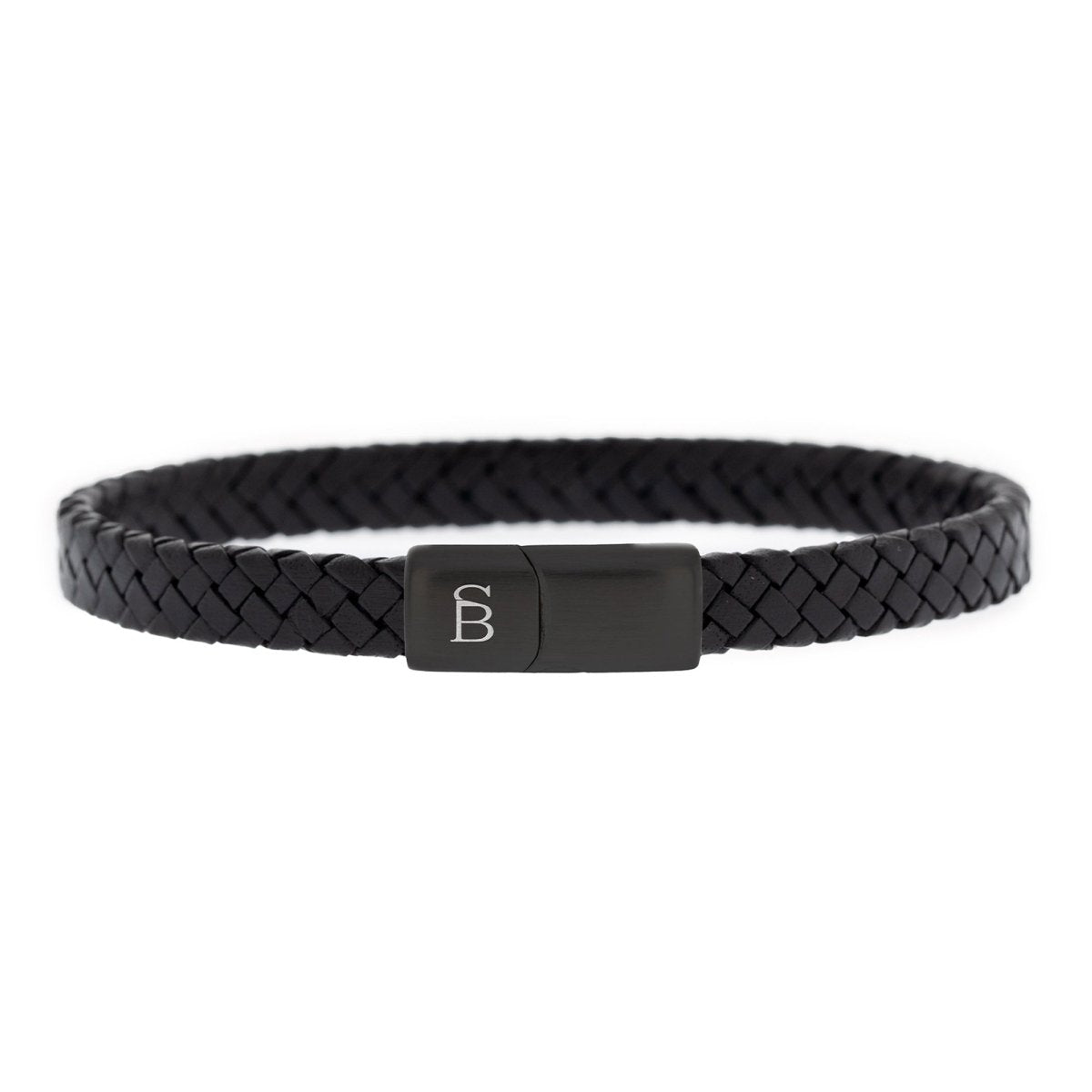 Braided Black Leather Bracelet with Black Stainless Steel Clasp For Men