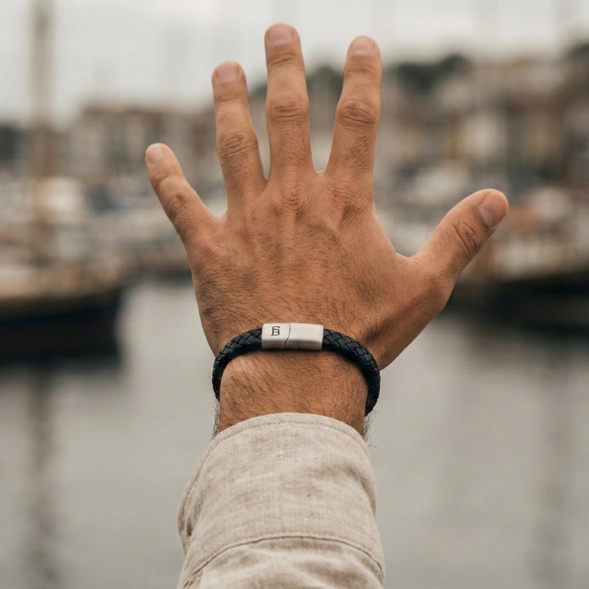 Black Leather Braided Bracelet For Men