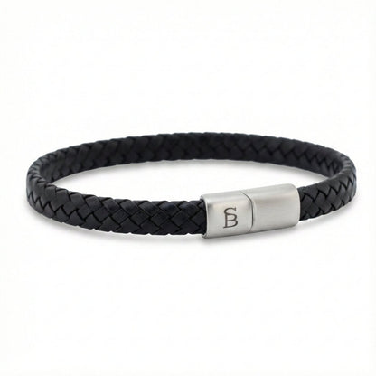 Black Leather Braided Bracelet For Men - STEEL & BARNETT