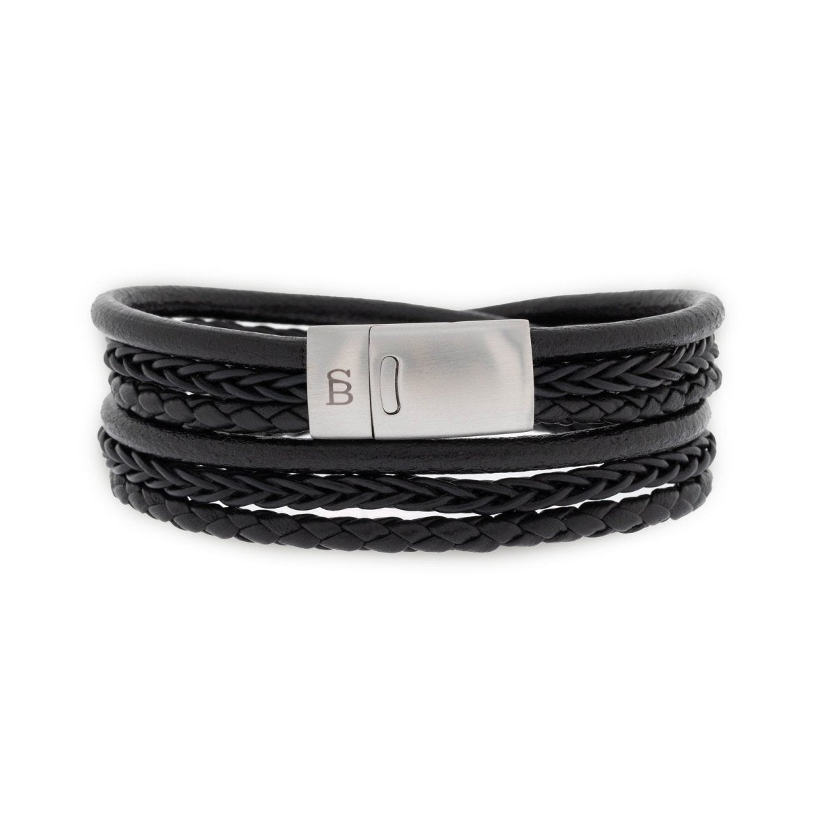 Layered Black Multi Stand Leather Men's Bracelet