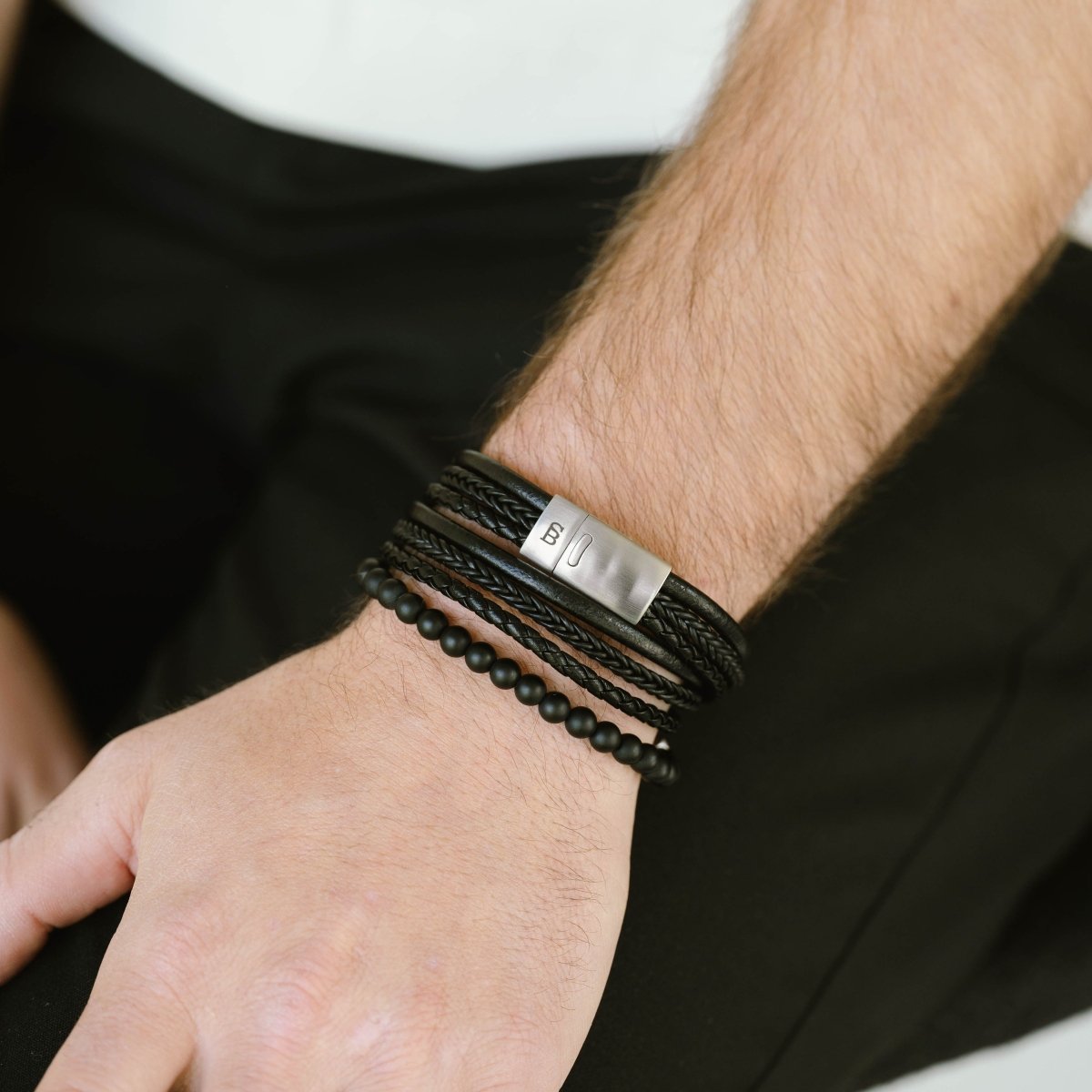 Bonacci Leather Bracelet Black - STEEL & BARNETT