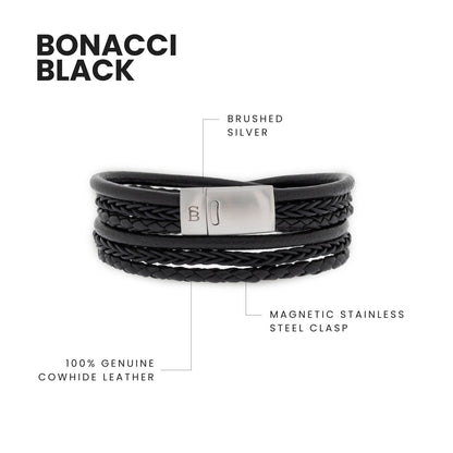 Bonacci Leather Bracelet Black - STEEL & BARNETT