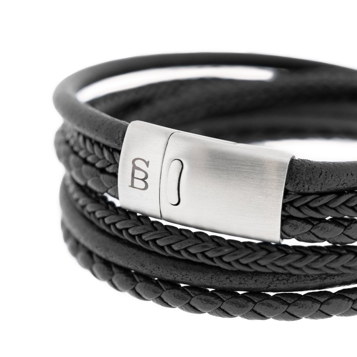 Bonacci Leather Bracelet Black - STEEL & BARNETT
