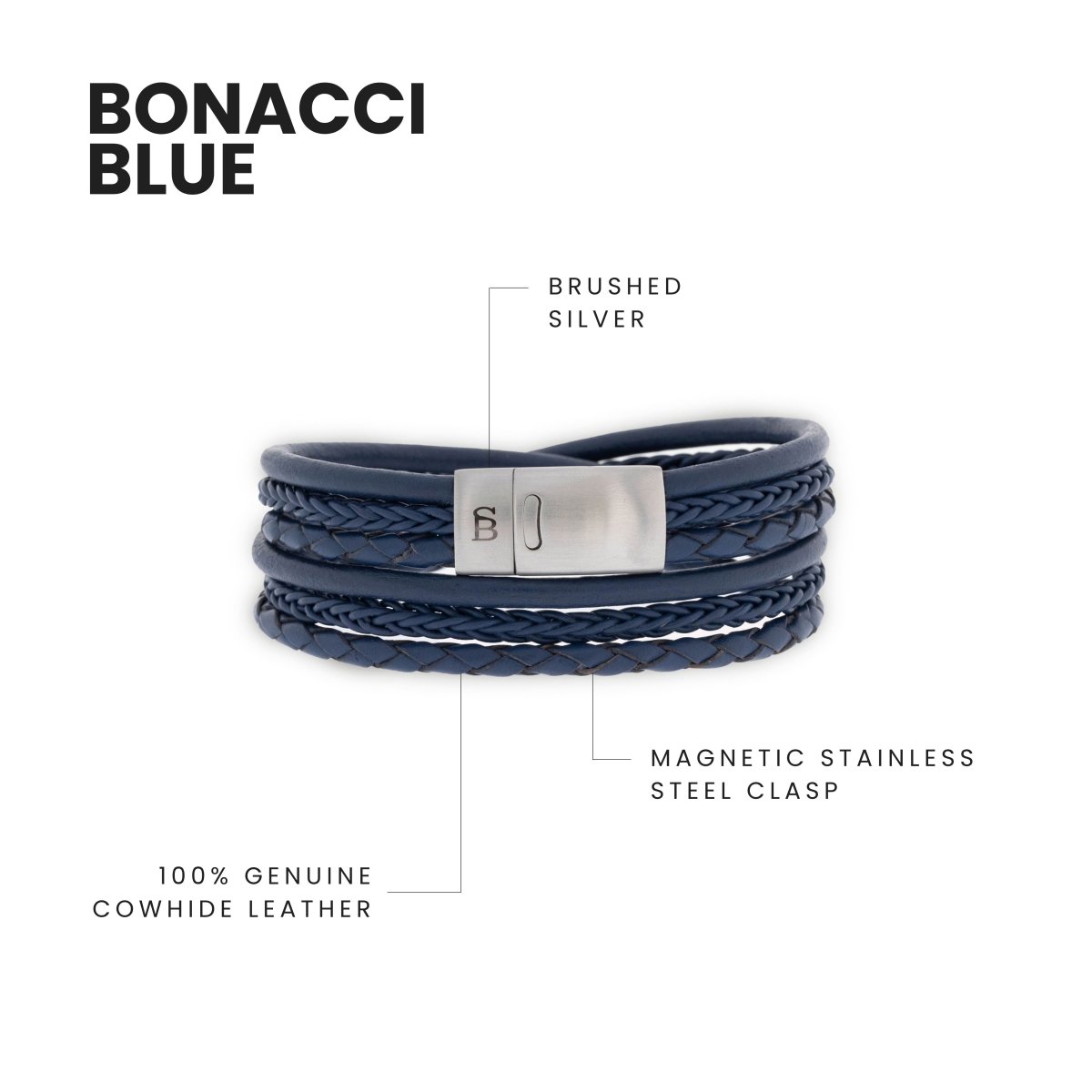 Bonacci Leather Bracelet Blue - STEEL & BARNETT