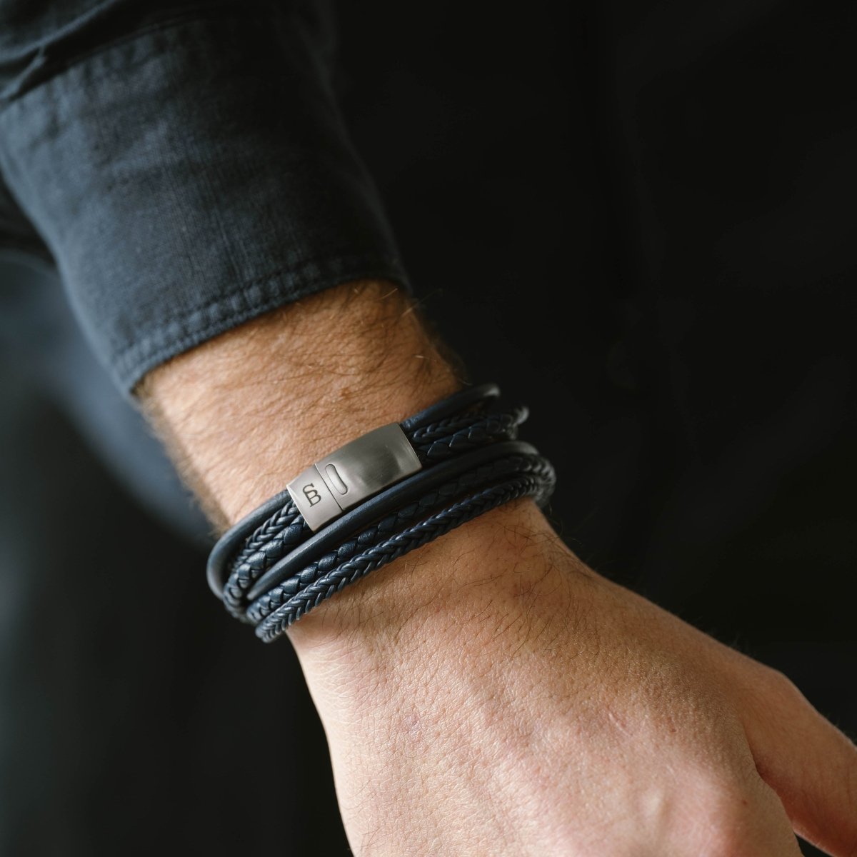 Bonacci Leather Bracelet Blue - STEEL & BARNETT