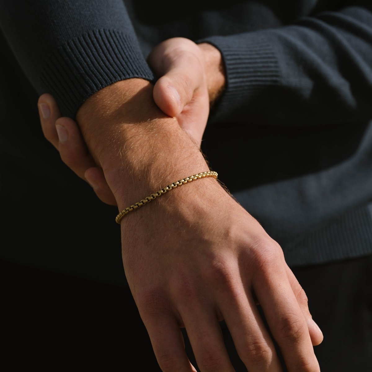 adjustable 18k plated gold stainless steel box chain bracelet for men