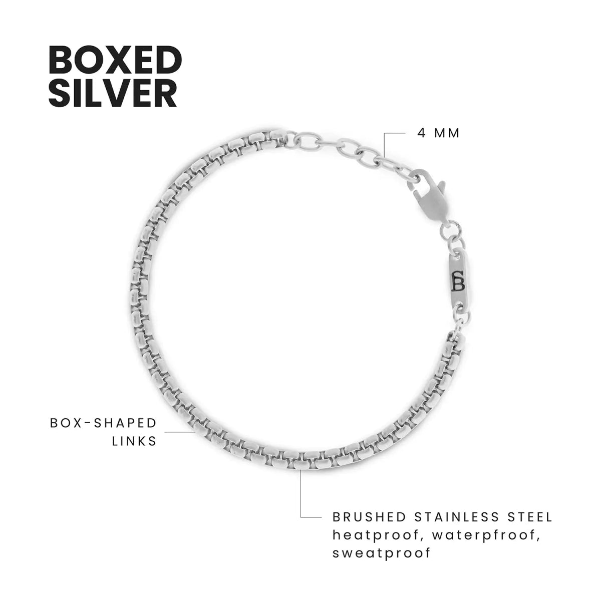 Boxed 4mm Chain Bracelet Silver Adjustable - STEEL & BARNETT