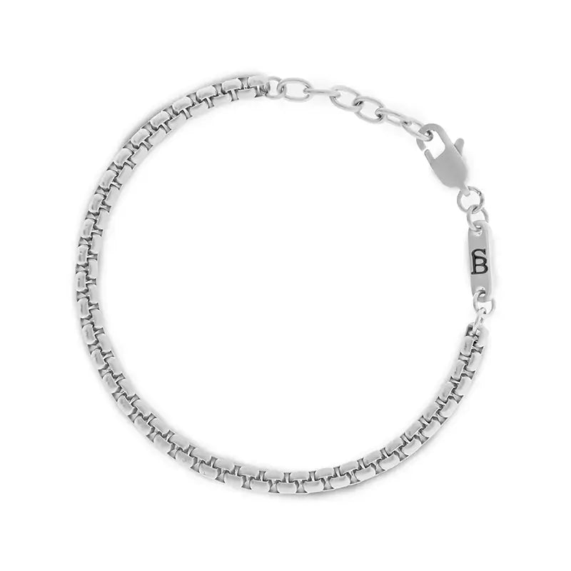 Boxed 4mm Chain Bracelet Silver Adjustable - STEEL & BARNETT
