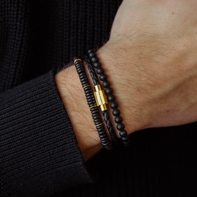 Luke Landon Nappa Leather Bracelet Black/18K Gold