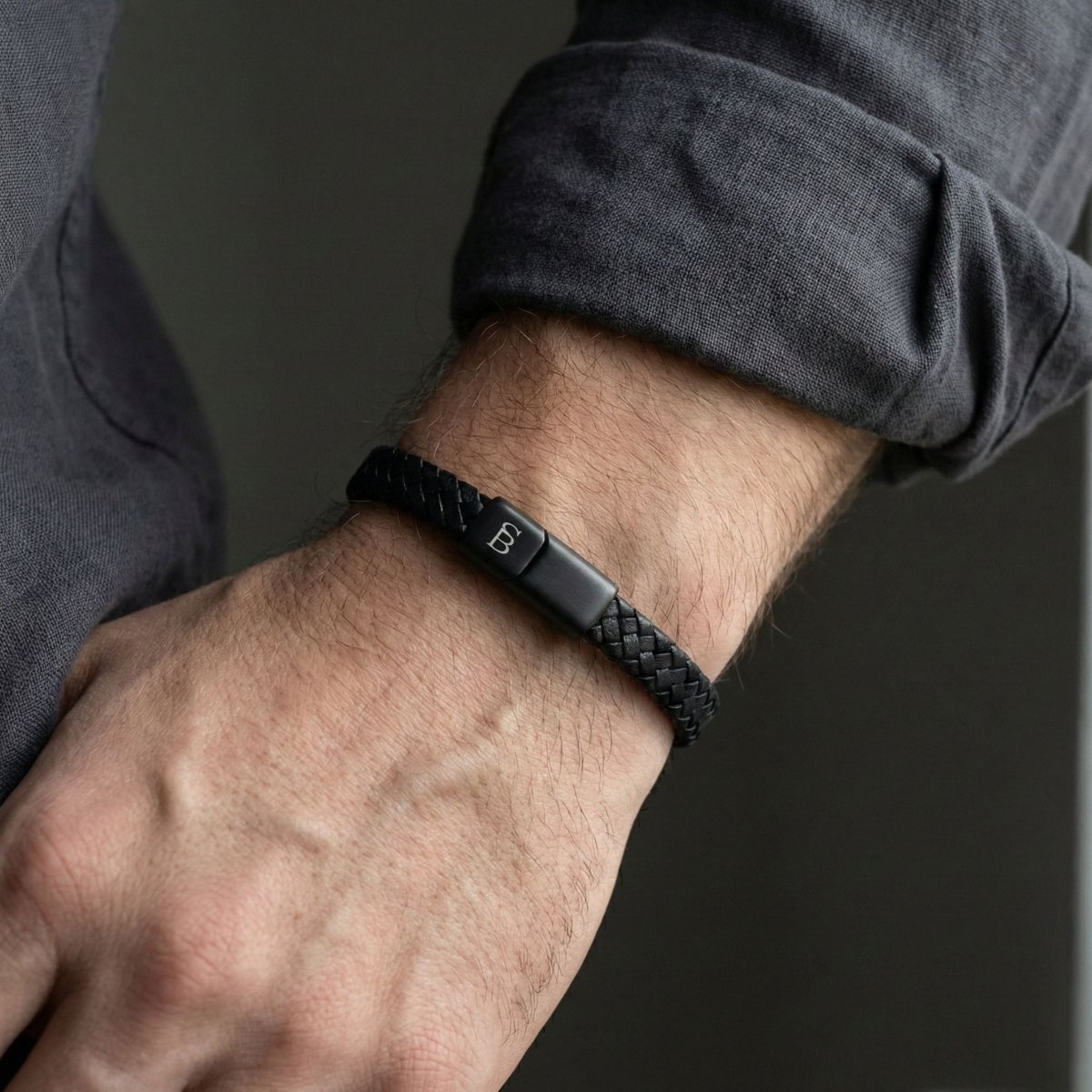 Braided Black Leather Bracelet with Black Stainless Steel Clasp For Men - STEEL & BARNETT