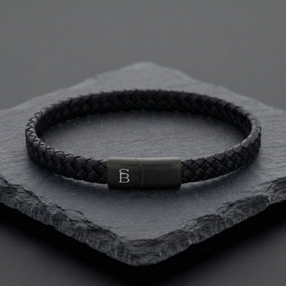 Braided Black Leather Bracelet with Black Stainless Steel Clasp For Men - STEEL & BARNETT
