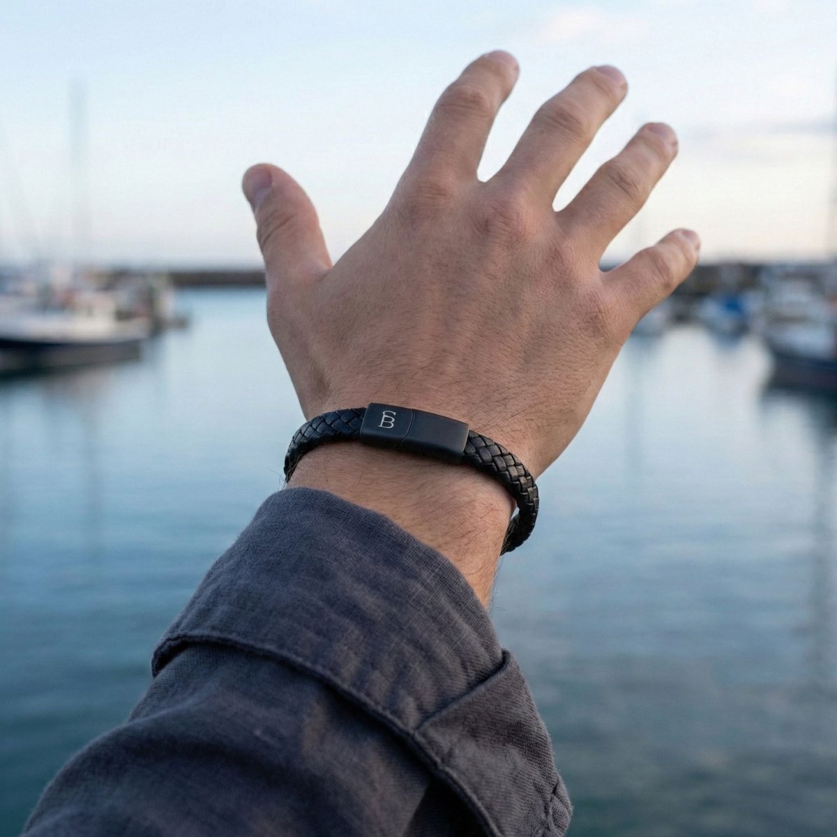 Braided Black Leather Bracelet with Black Stainless Steel Clasp For Me
