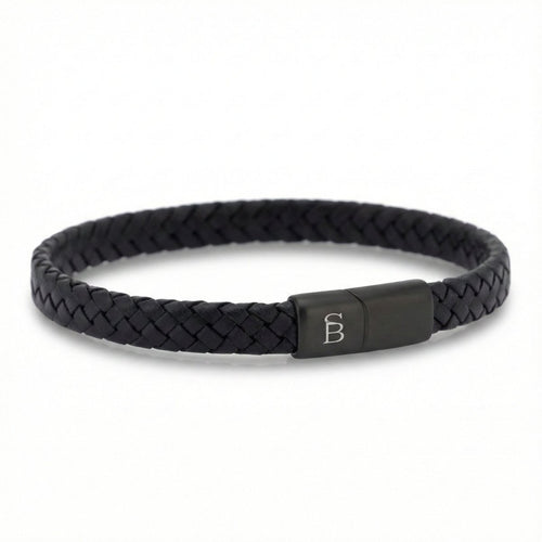 Braided Black Leather Bracelet with Black Stainless Steel Clasp For Men - STEEL & BARNETT