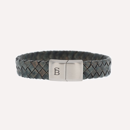 braided green leather bracelet for men with stainless steel clasp from steel and barnett