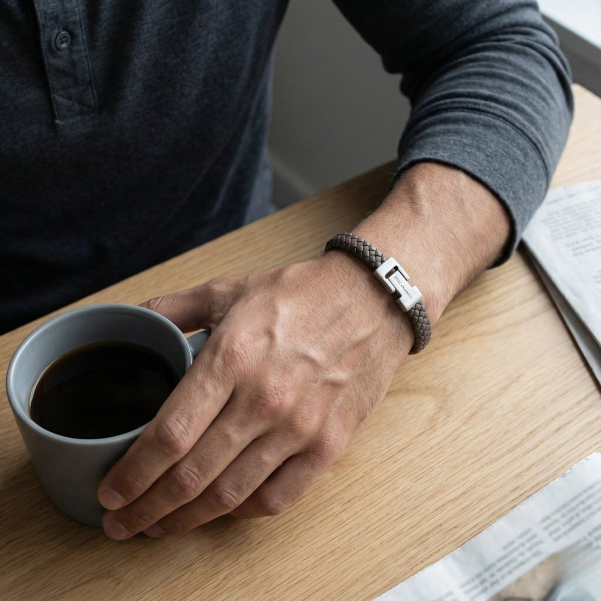 Brown Braided Leather Men's Bracelet - STEEL & BARNETT
